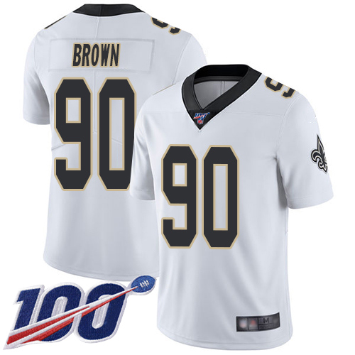 Men New Orleans Saints Limited White Malcom Brown Road Jersey NFL Football #90 100th Season Vapor Untouchable Jersey->women nfl jersey->Women Jersey